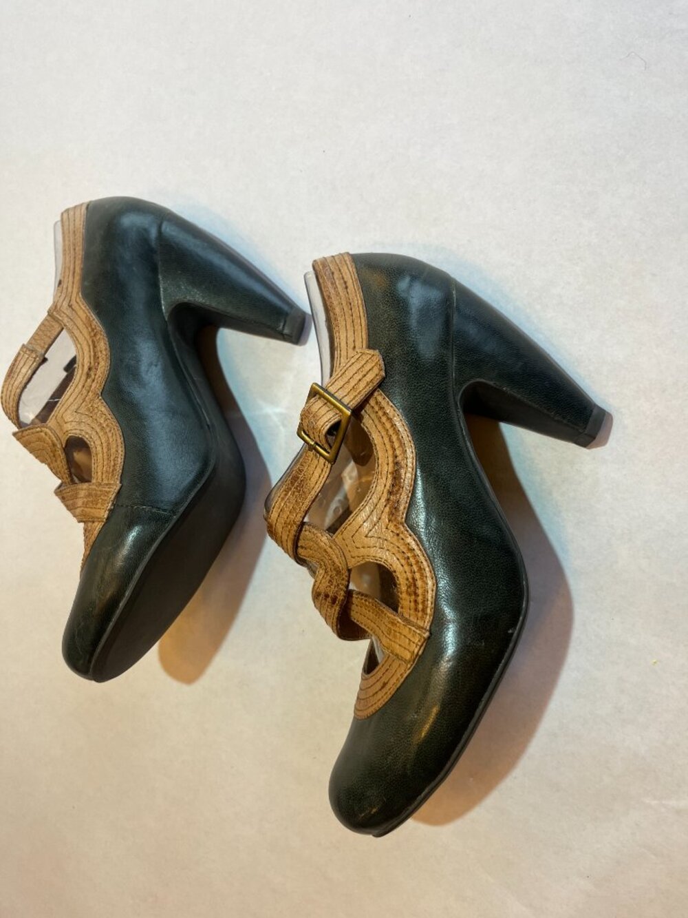 Miz Mooz steel blue & light brown heels - Picture 3 of 9
